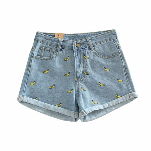 Banana Print Denim Shorts