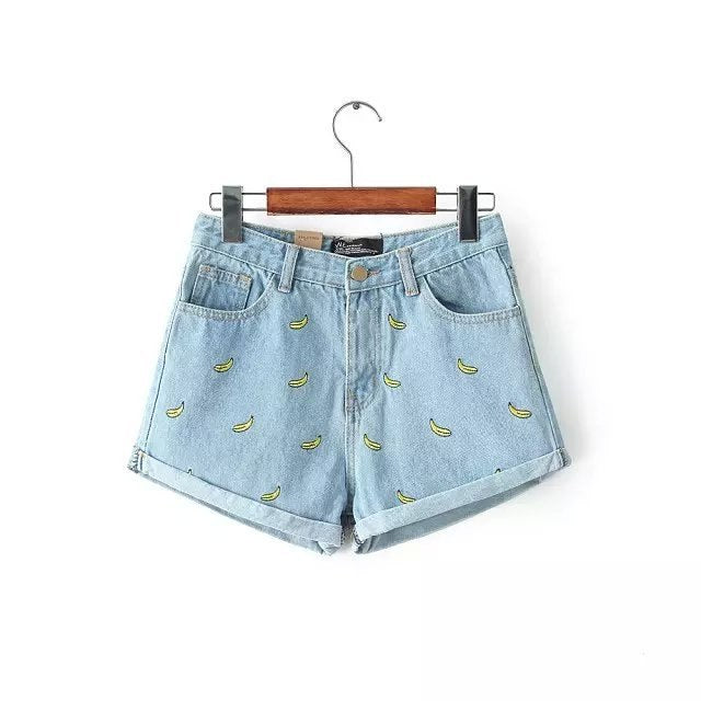Banana Print Denim Shorts