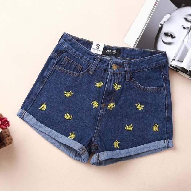 Banana Print Denim Shorts