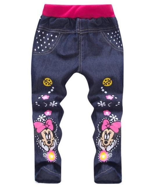 Elastic Waist Cartoon Print Denim Jeans