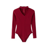 Ribbed V-Neck Long Sleeved Romper