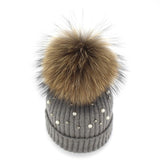Pearl Knitted Pom Pom Beanie