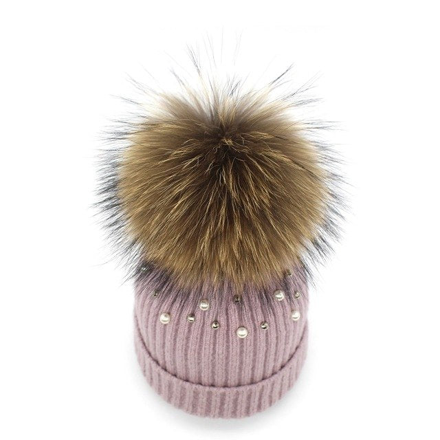 Pearl Knitted Pom Pom Beanie