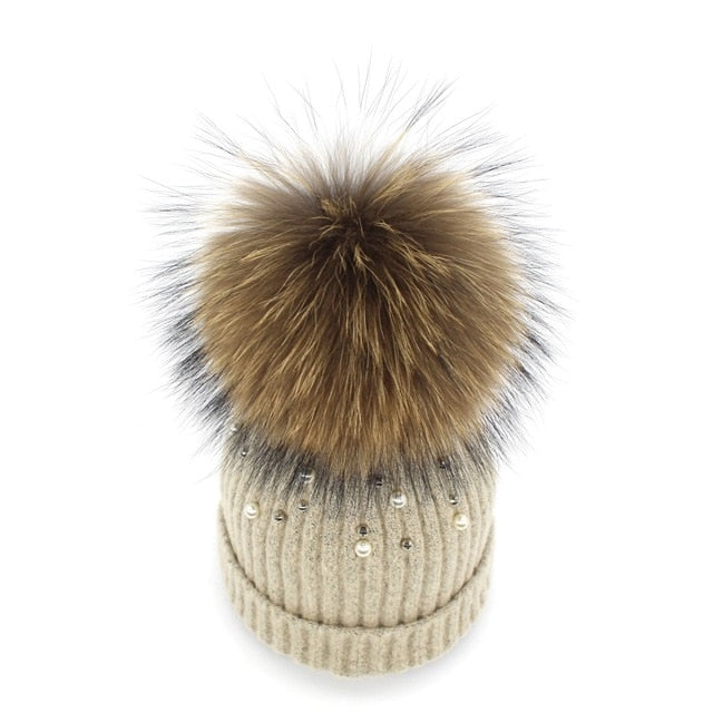 Pearl Knitted Pom Pom Beanie