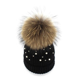 Pearl Knitted Pom Pom Beanie