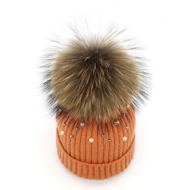 Pearl Knitted Pom Pom Beanie