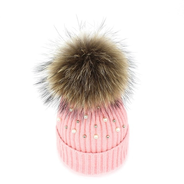 Pearl Knitted Pom Pom Beanie