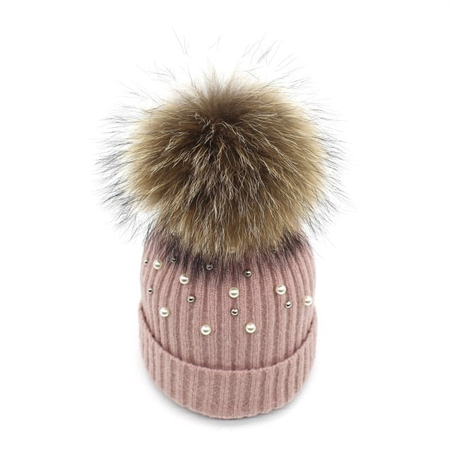 Pearl Knitted Pom Pom Beanie