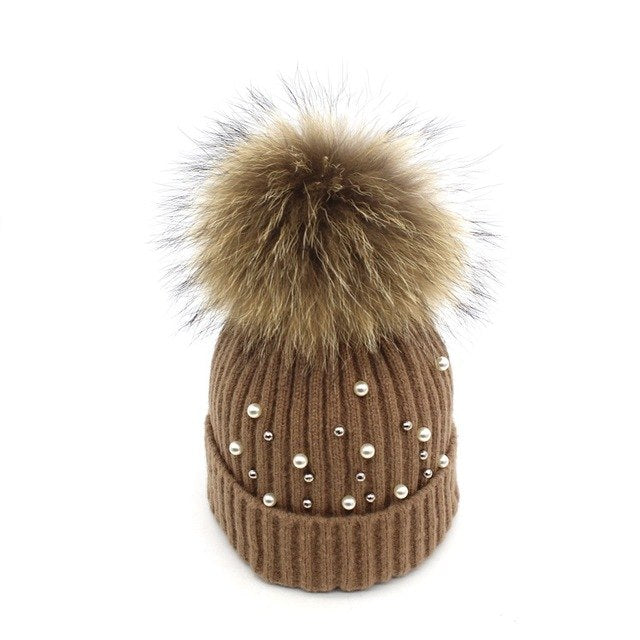 Pearl Knitted Pom Pom Beanie