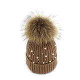 Pearl Knitted Pom Pom Beanie
