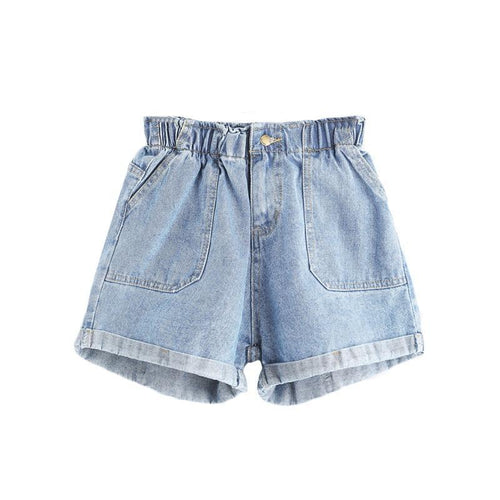 Mid Elastic Waist Denim Shorts