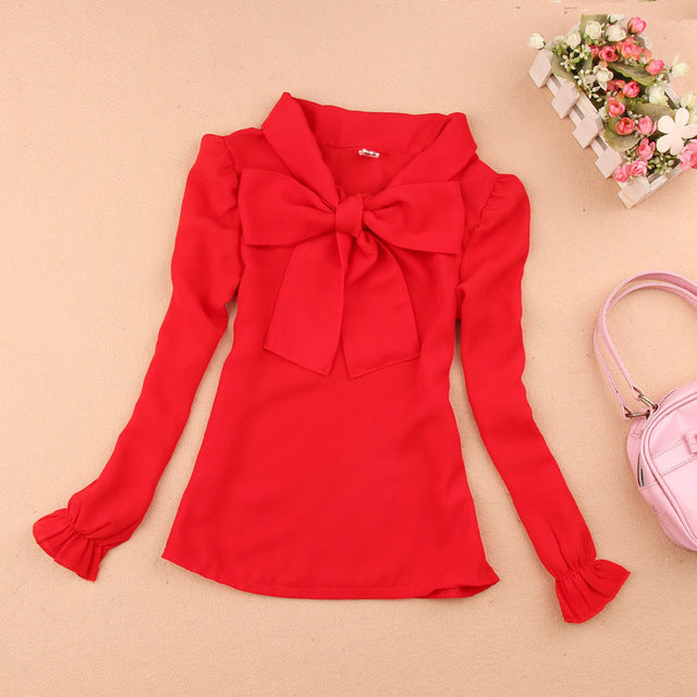 Large Bow Chiffon Blouse