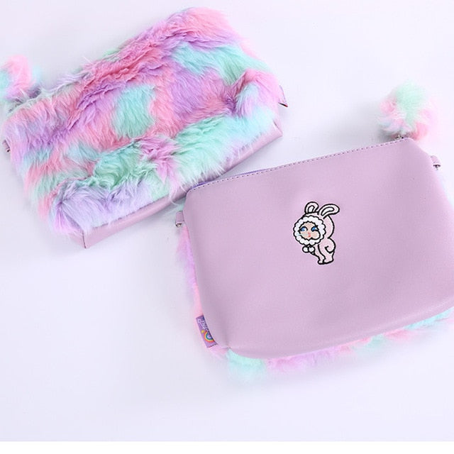 Rainbow Plush Clutch Handbag