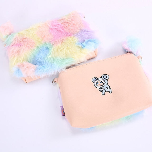 Rainbow Plush Clutch Handbag