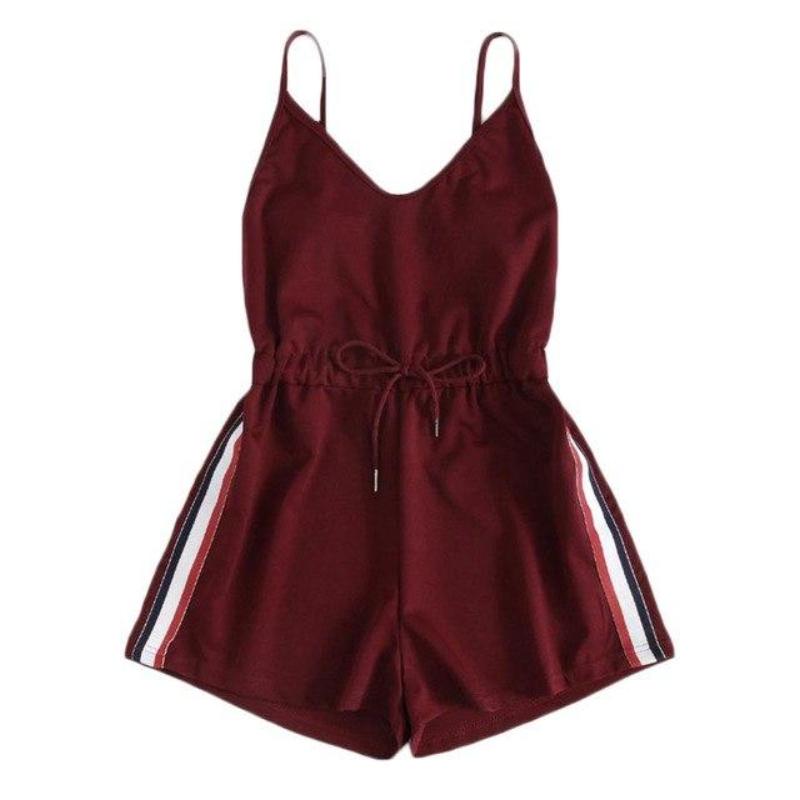 Burgundy High Waist Drawstring Playsuit