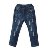 Ripped Design Elastic Waist Denim Jeans