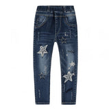 Star Print Elastic Waist Denim Jeans