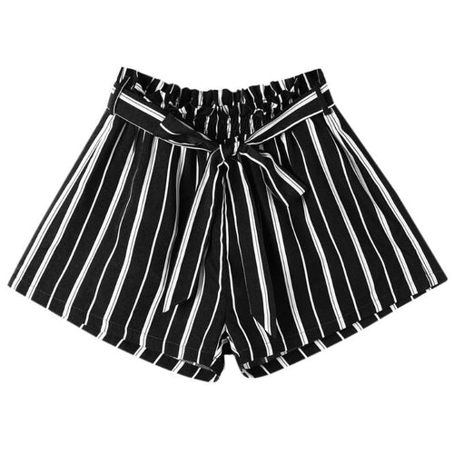 Bow Knot Striped Elastic Waist Shorts