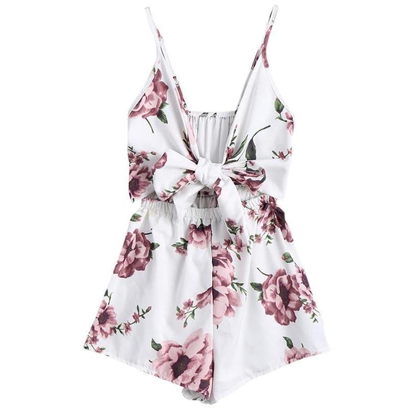 Floral Print Bow Knot Playsuit