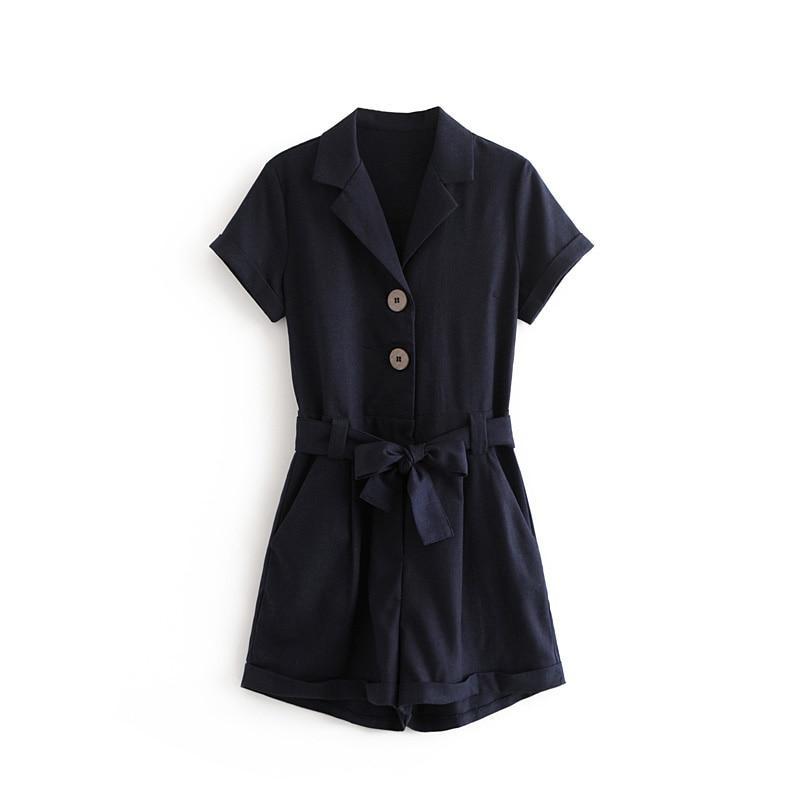 Retro Bow Knot Buttoned Playsuit