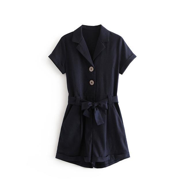 Retro Bow Knot Buttoned Playsuit