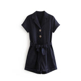 Retro Bow Knot Buttoned Playsuit