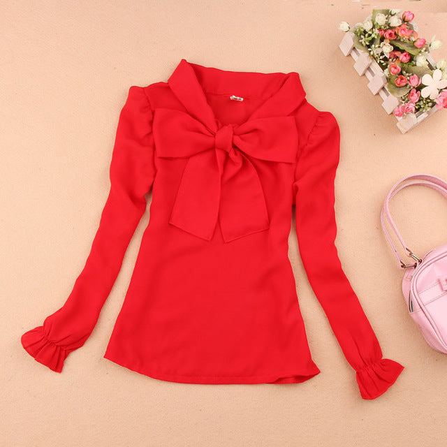 Autumn Long Sleeve Bow Knot Blouse
