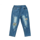 Floral Elastic Waist Denim Jeans