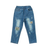 Floral Elastic Waist Denim Jeans