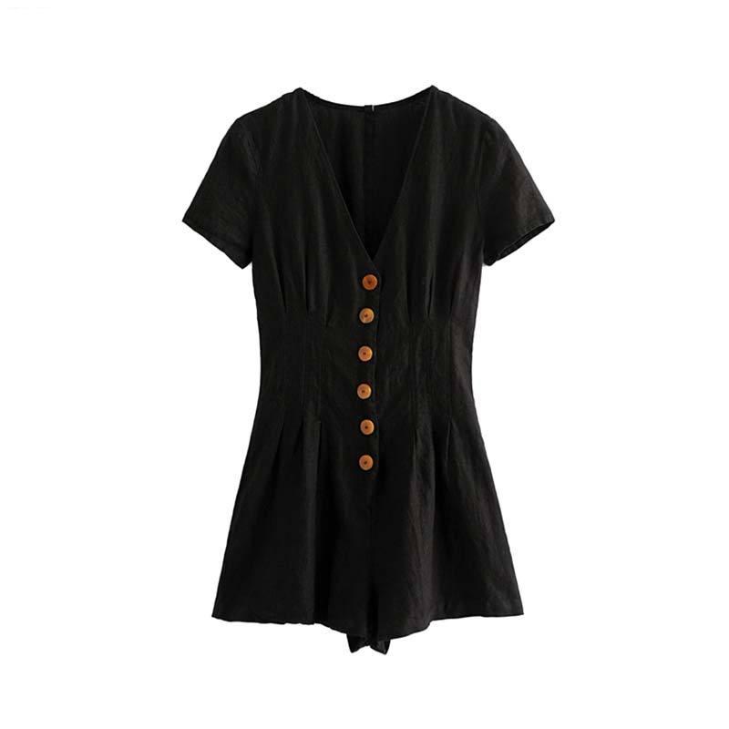 Retro Linen Buttoned Playsuit