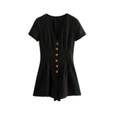 Retro Linen Buttoned Playsuit