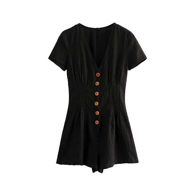 Retro Linen Buttoned Playsuit