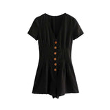 Retro Linen Buttoned Playsuit