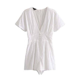 Floral Hollow Out V-Neck Playsuit